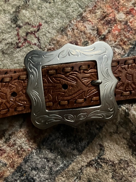 Polo Ralph Lauren Accessories - RALPH LAUREN Brown Leather Western Belt with Decorative Silver-Tone Buckle